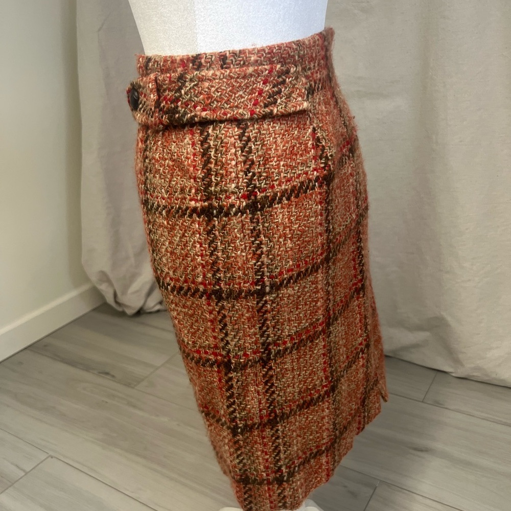 Talbots Plaid Wool Pencil Skirt Red Brown Preppy Classic Sz 10 - Picture 4 of 8